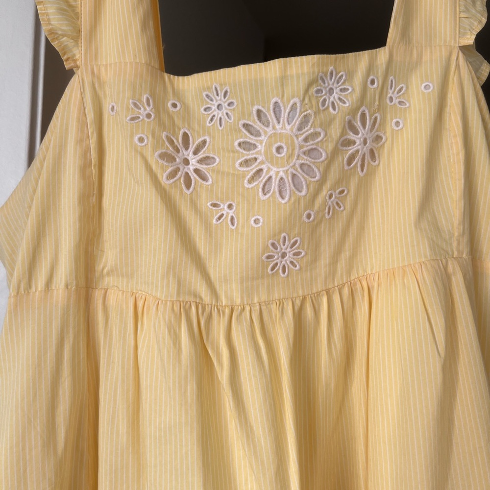 Draper James Yellow Striped Mini Dress with White Floral Embroidery